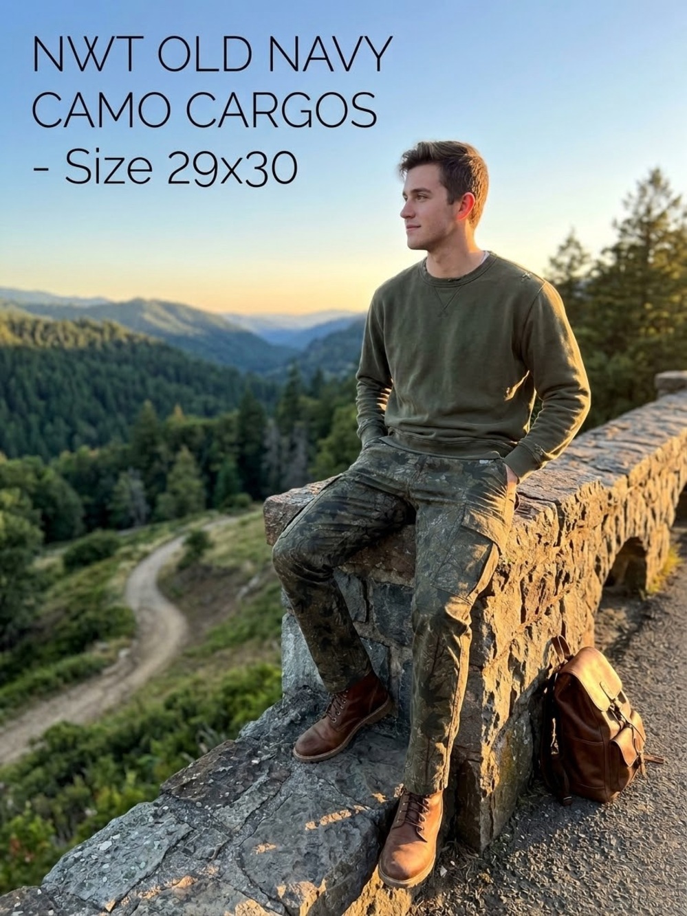 Old Navy Men's Camo Cargo Pants in Olive Green